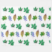 緑と青の水色の葉 フリースブランケット (正面(横))