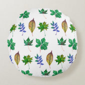 緑と青の水色の葉 ラウンドクッション (正面)