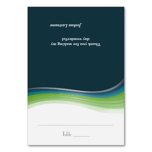 緑と青の波のシーティングカード テーブルナンバー (正面)