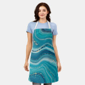 緑と青の液体大理石エプロン エプロン (着用した状態)