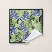 緑と青の熱帯植物 バスタオルセット (ウォッシュタオル)