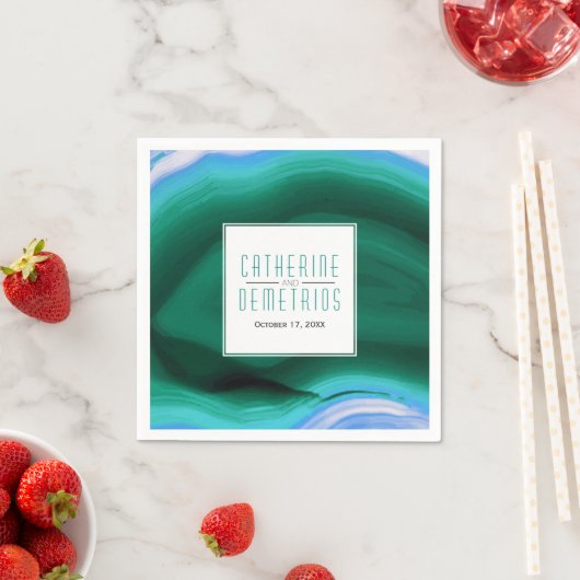 緑と青の瑪瑙のスライスとフレ結婚ーム スタンダードカクテルナプキン (インサイチュ)