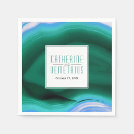 緑と青の瑪瑙のスライスとフレ結婚ーム スタンダードカクテルナプキン