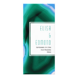 緑と青の瑪瑙スライスのゲ結婚ードのメニューカード ラックカード