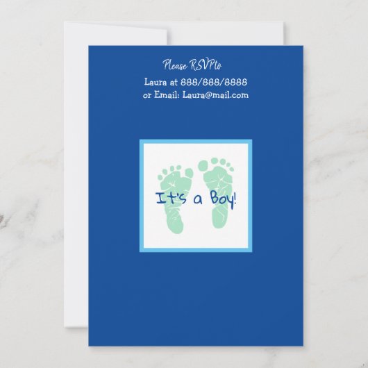 緑と青の男の赤ちゃん超音波ベビーシャワー 招待状 (裏面)