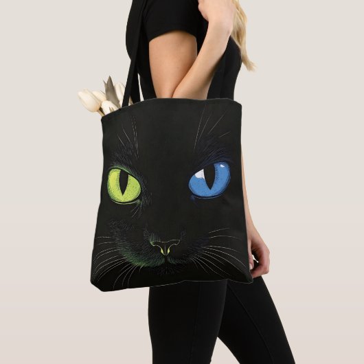 緑と青の目をした黒猫 トートバッグ (クローズアップ)