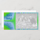 緑と青の絞り染めパーティの招待状フォトカード (正面/裏面)