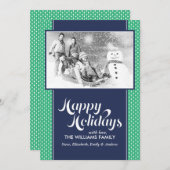 緑と青の線点々のあるのカスタムホリデーカード シーズンカード (正面/裏面)