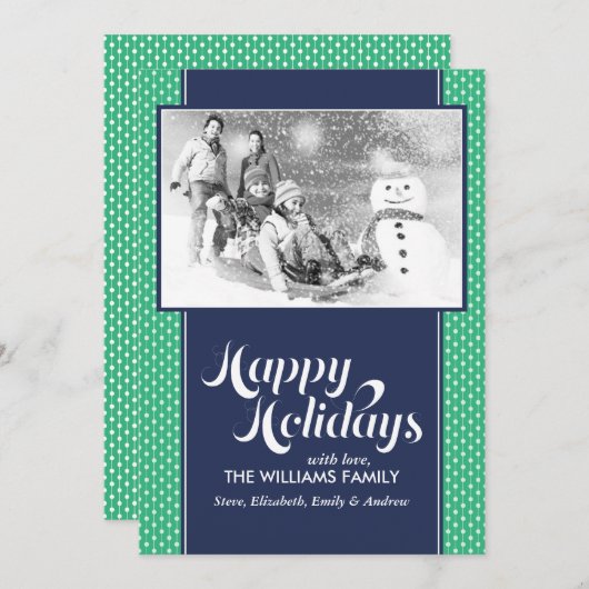 緑と青の線点々のあるのカスタムホリデーカード シーズンカード (正面/裏面)