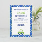 緑と青の自動車の子供の誕生日パーティー招待状 招待状 (スタンド正面)