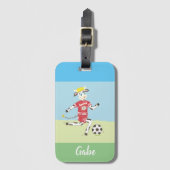 緑と青の色合い |漫画のサッカーウシ | kid ラゲッジタグ (正面縦)