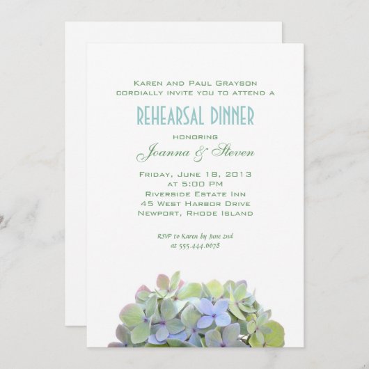 緑と青の花リハーサルディナー招待状 招待状 (正面/裏面)