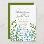 緑と青の花柄オーダーメイド結婚式招待状 招待状 (正面/裏面)