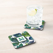 緑と青の葉のフィロデンドロンモノグラムの コースター (右側)