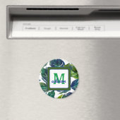 緑と青の葉のフィロデンドロンモノグラムの マグネット (インサイチュ (食洗機))