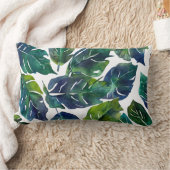 緑と青の葉植物学 ランバークッション (ブランケット)