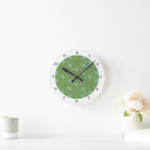 緑と青の葉模様の時計 ラウンド壁時計 (ホーム)
