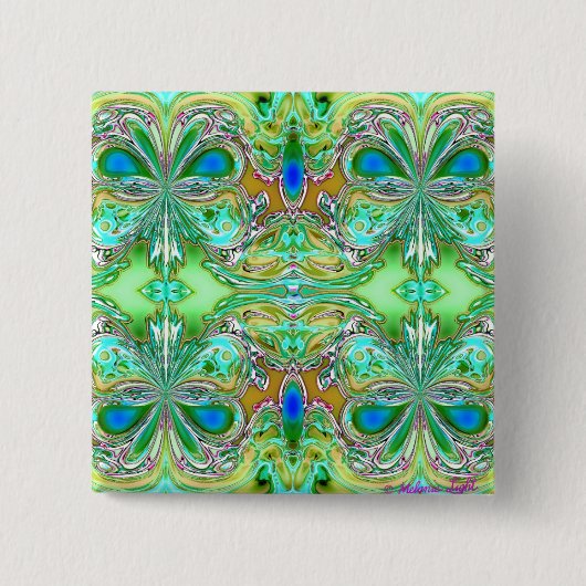 緑と青の蝶 缶バッジ (正面)