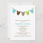 緑と青の赤ちゃん服の赤ちゃんシャワー 招待状 (正面)