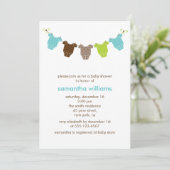 緑と青の赤ちゃん服の赤ちゃんシャワー 招待状 (スタンド正面)