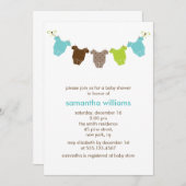 緑と青の赤ちゃん服の赤ちゃんシャワー 招待状 (正面/裏面)