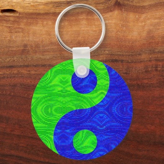 緑と青の陰陽記号キーチェーン キーホルダー (正面)