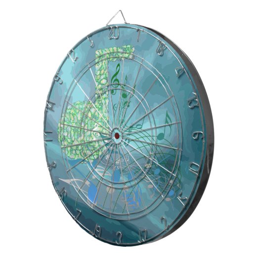 緑と青の音楽ノート抽象芸術2 Dartボード ダーツボード (正面右)