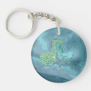 緑と青の音楽ノートAcrylic Circle Keychain キーホルダー