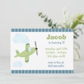 緑と青の飛行機バースデーパーティ招待状 招待状 (スタンド正面)