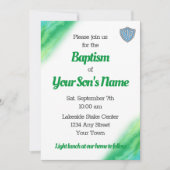 緑と青のLDSバプテスマ招待状 セーブザデート (正面)