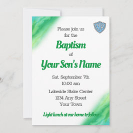 緑と青のLDSバプテスマ招待状 セーブザデート