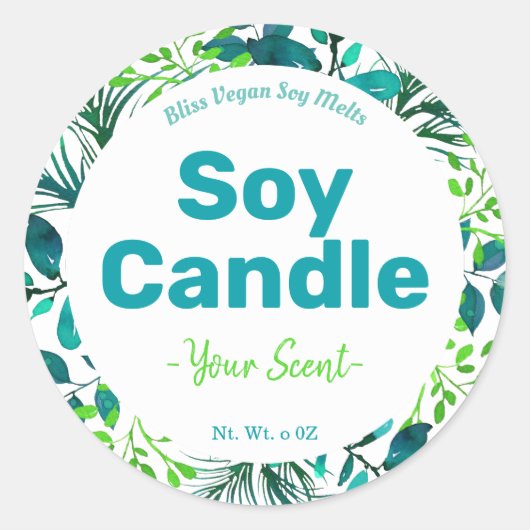 緑と青のSoy Candleラベル ラウンドシール (正面)