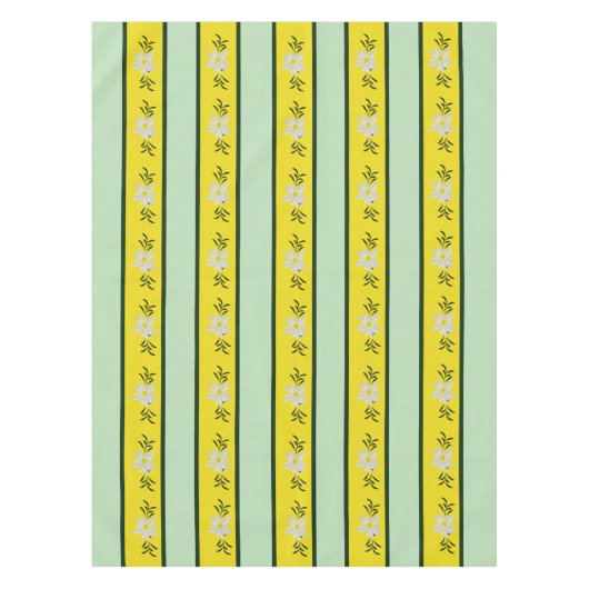 緑と黄のエデルワイストライプのス テーブルクロス (正面)