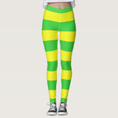 緑と黄ストライプ色の女性 レギンス (正面)