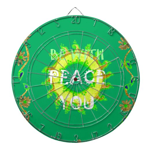 緑と黄感動的色の平和 ダーツボード (正面)