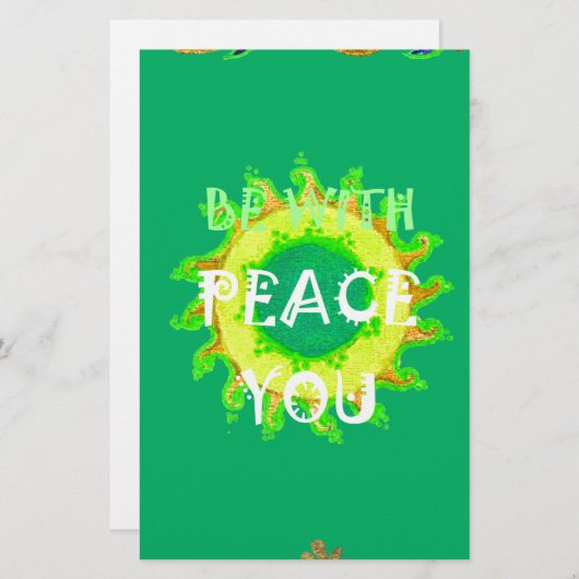 緑と黄感動的色の平和 便箋 (正面/裏面)