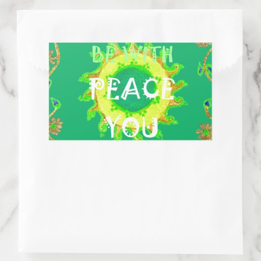 緑と黄感動的色の平和 長方形シール (バッグ)