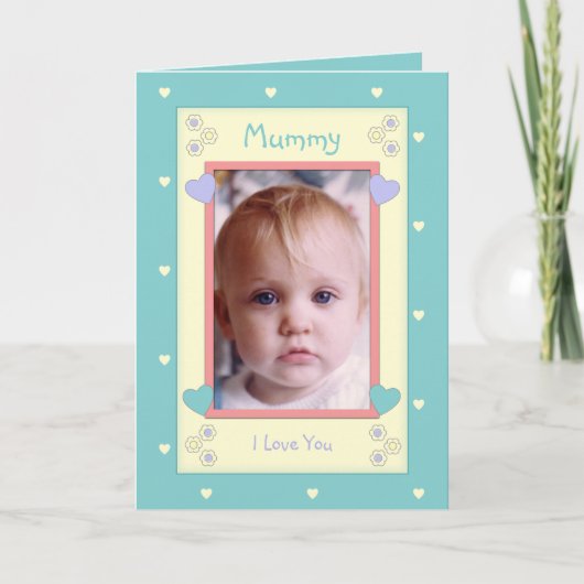 緑と黄色と写真の誕生日 カード (正面)