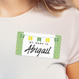 緑と黄色のかわいいこんにちは私の名前はステッカー ラベル