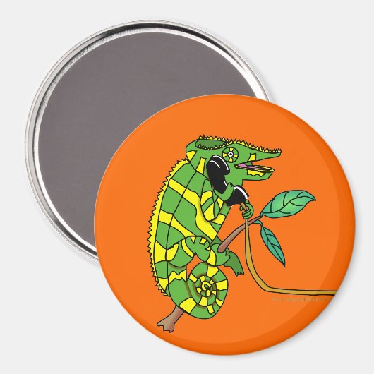 緑と黄色のかわいい漫画カメレオンの話 マグネット (正面/裏面)