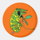 緑と黄色のかわいい漫画カメレオンの話 マグネット (正面)