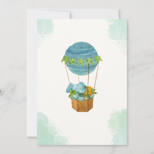 緑と黄色のイラストかわいい赤ちゃんシャワー 招待状 (裏面)