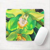 緑と黄色のオーキッド花のアート マウスパッド (マウス)