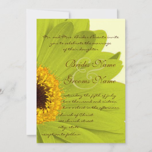 緑と黄色のガーベラデイジー結婚式招待状 招待状 (正面)