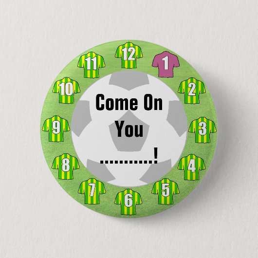 緑と黄色のシャツサッカーファンボタンバッジ 缶バッジ (正面)