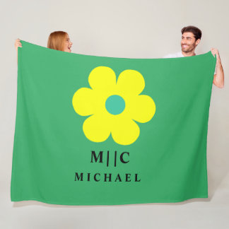 緑と黄色のシンプルモノグモダンラムかわいい フリースブランケット