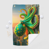 緑と黄色のタコのアート ゴルフタオル (インサイチュ)