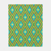 緑と黄色のダイヤモンドに輝くミッドセンチュリースター フリースブランケット (正面)