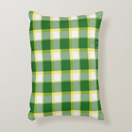 緑と黄色のトーン格子模様 アクセントクッション (正面(垂直))