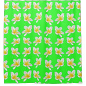 緑と黄色のフランジパニ模様 シャワーカーテン (正面)